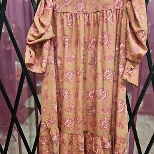 Boohoo Long Sleeve Paisley Dress in Earthy Tones